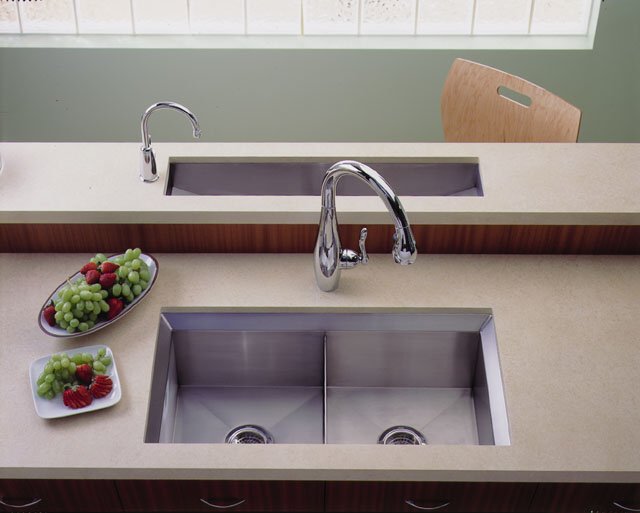 Kohler K-3388-H Poise(TM) 33"" x 18"" undercounter double-basin kitchen sink with Mirror finished rim