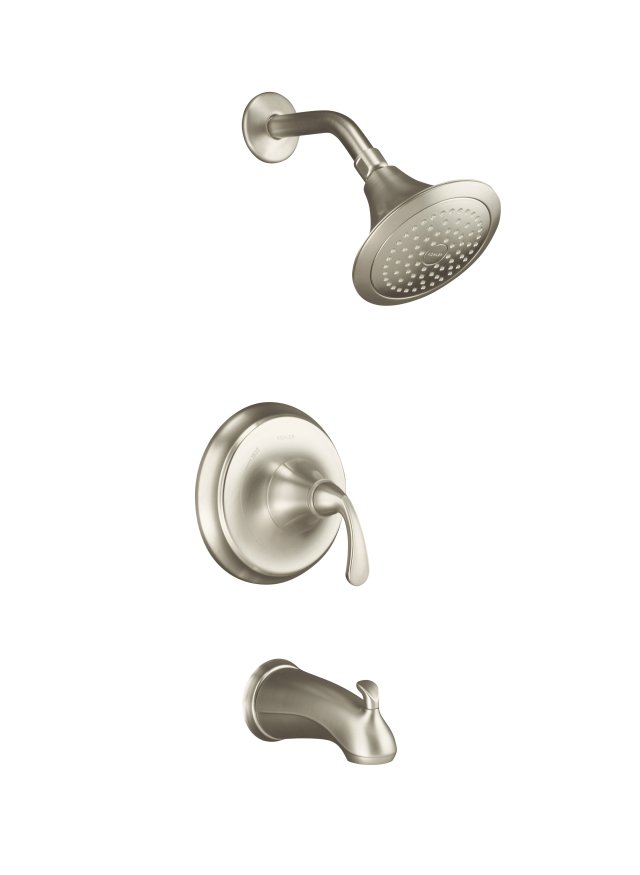 Kohler K-R10275-4 Forte(R) Rite-Temp(R) pressure-balancing bath and shower faucet trim with slip-fit spout sculpted lever handle and valve