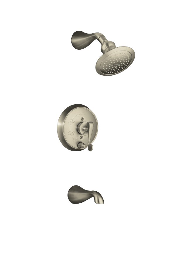 Kohler K-T16115-4 Revival(R) Rite-Temp(R) pressure-balancing bath and shower faucet trim with push-button diverter and scroll lever handle valve not included