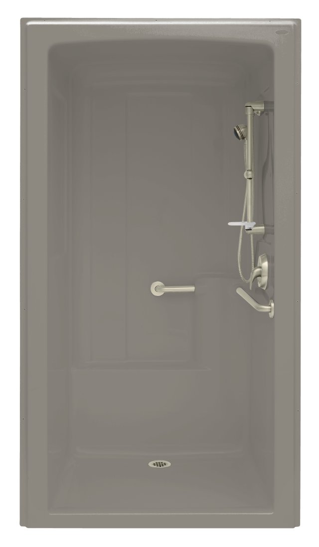 Kohler K-12108-P Freewill(R) barrier-free shower module with soap ledge on right and polished stainless steel grab bars 45"" x 37-1/4"" x 84""