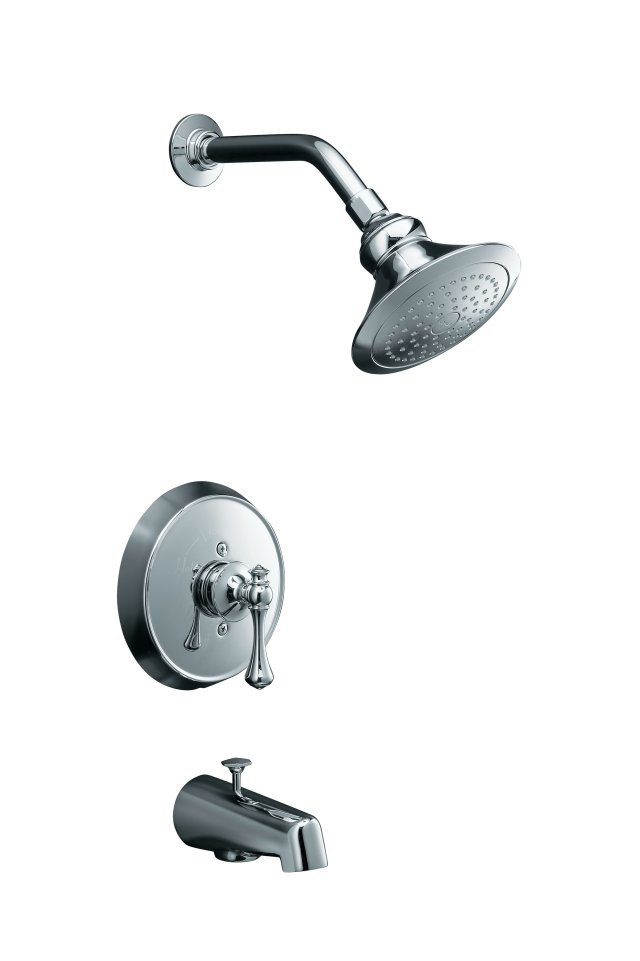 Kohler K-RT16113-4A Revival(R) Rite-Temp(R) pressure-balancing bath and shower faucet trim with traditional lever handle and standard showerarm and flange