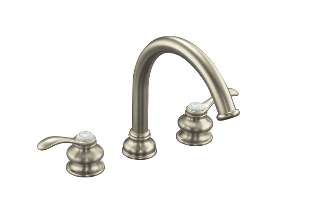 Kohler K-T12885-4-BN; Fairfax (R) deck-mount bath faucet trim with lever handles and traditional non-diverter slip-fit spout valve not included; in Vibrant Brushed Nickel; Discontinued Product