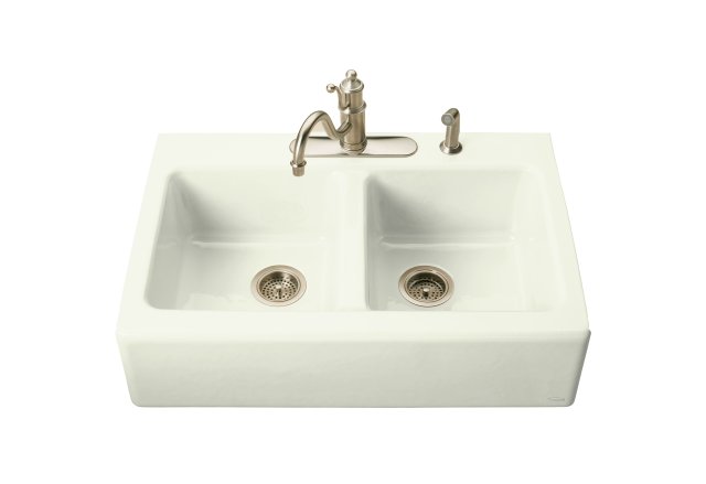 Kohler K-6534-3-NG Hawthorne apron-front tile-in kitchen sink with three-hole faucet drilling  Tea Green; Discontinued Product