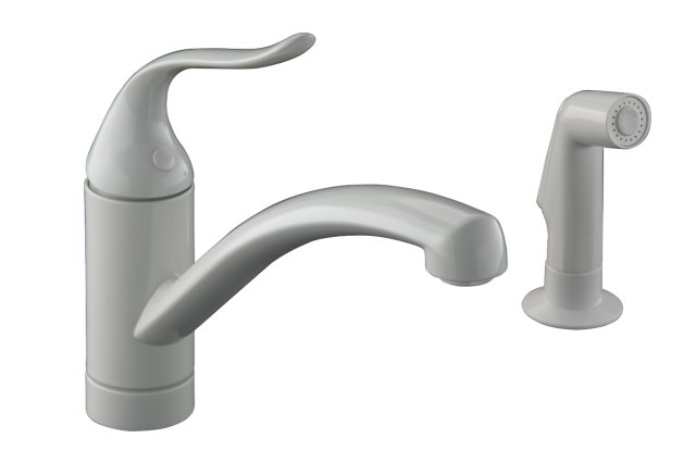 Kohler K-15076-P-0; Coralais (R) Decorator kitchen sink faucet with matching finish sidespray and lever handle; in White; Discontinued Product