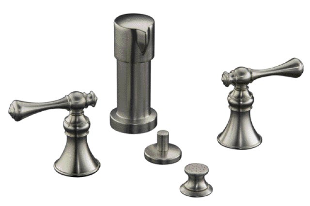 Kohler K-16132-4A-BN; Revival (R) bidet faucet with vertical spray and traditional lever handles; in Vibrant Brushed Nickel; Discontinued Product