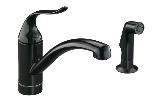 Kohler K-15076-P-7; Coralais (R) Decorator kitchen sink faucet with matching finish sidespray and lever handle; in Black Black; Discontinued Product