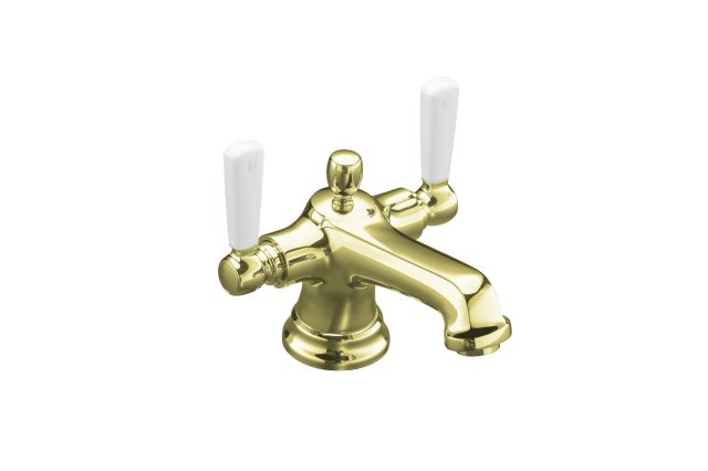 Kohler K-10579-4P Bancroft(R) monoblock lavatory faucet with White ceramic lever handles