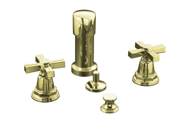 Kohler K-13142-3B-AF; Pinstripe (R) bidet faucet with cross handles; in Vibrant French Gold; Discontinued Prdouct