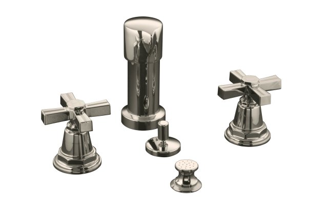 Kohler K-13142-3B-SN; Pinstripe (R) bidet faucet with cross handles; in Vibrant Polished Nickel; Discontinued Product