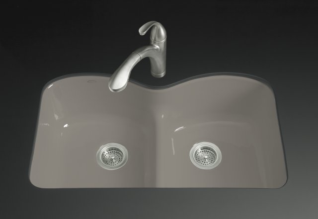 Kohler K-6626-6U-K4; Langlade (R) Smart Divide (R) undercounter kitchen sink with six-hole oversized faucet drilling; in Cashmere