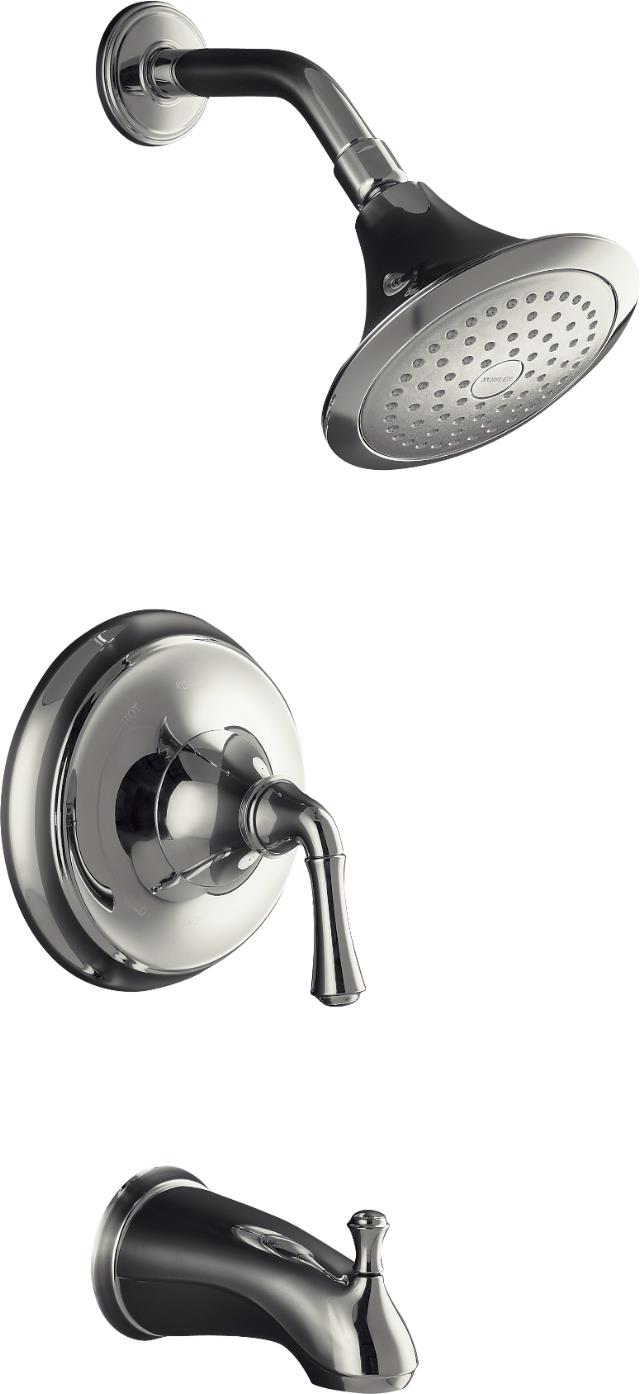 Kohler K-R10275-4A Forte(R) Rite-Temp(R) pressure-balancing bath and shower faucet trim with slip-fit spout traditional lever handle and valve
