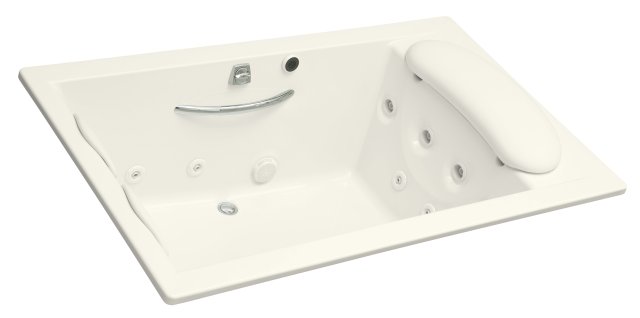 Kohler K-1365-H3 RiverBath(R) quadrangle whirlpool less chromatherapy and connected integral fill and faucet valves