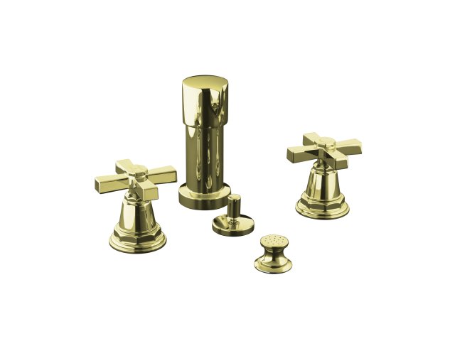 Kohler K-13142-3A-AF; Pinstripe (R) Pure bidet faucet with cross handles; in Vibrant French Gold; Discontinued Prdouct
