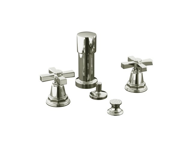 Kohler K-13142-3A-SN; Pinstripe (R) Pure bidet faucet with cross handles; in Vibrant Polished Nickel; Discontinued Product