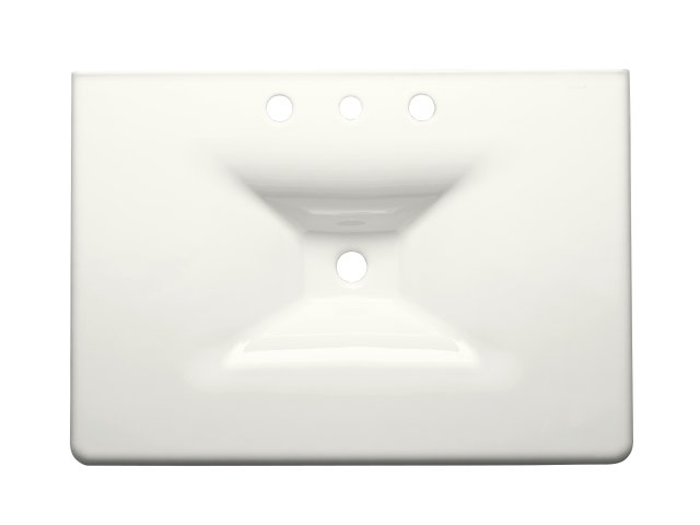 Kohler K-3049-8-0; Iron/Impressions (R) 31" cast iron one-piece surface and integrated lavatory with 8" centers; in White