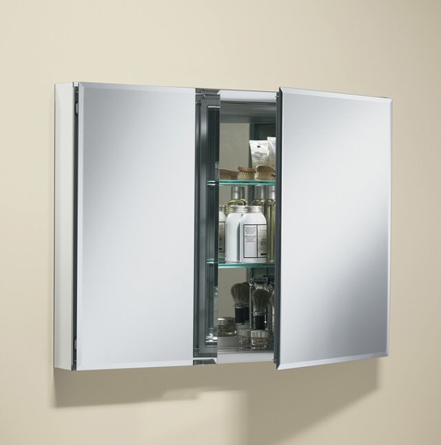 Kohler K-CB-CLC3526; 35" W x 26" H aluminum two-door medicine cabinet with mirrored doors beveled edges repair replacement technical parts breakdown