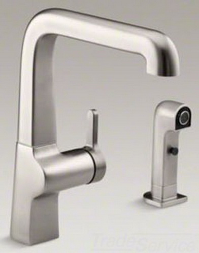 Kohler K-6334-VS; Evoke (TM) single control kitchen sink faucet with sidespray; in Vibrant Stainless; Discontinued Product