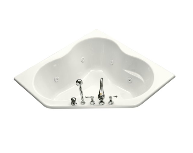Kohler K-1154-HC-0 5454 Corner whirlpool with custom pump location and heater; in White; Discontinued Product