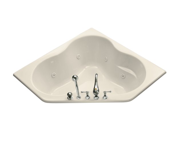 Kohler K-1154-CC-47; 5454 Corner whirlpool with custom pump location; in Almond; Discontinued Product