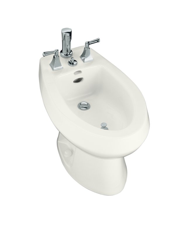 Kohler K-4854-0; San Tropez (R) bidet plumbed for vertical spray bidet faucet; in White