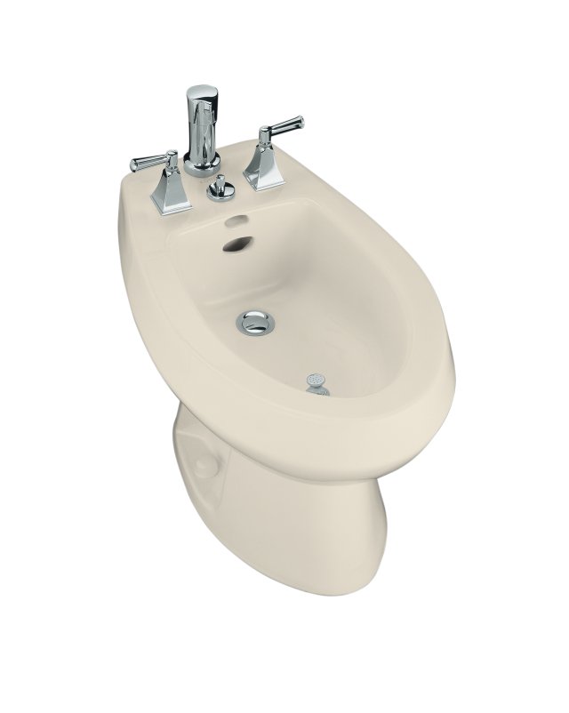 Kohler K-4854-47; San Tropez (R) bidet plumbed for vertical spray bidet faucet; in Almond; Discontinued Product