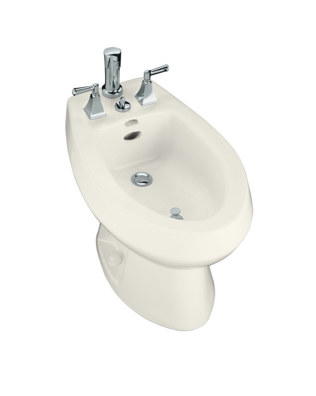 Kohler K-4854-96; San Tropez (R) bidet plumbed for vertical spray bidet faucet; in Biscuit