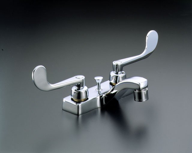 Kohler K-7401-5A Triton(R) centerset lavatory faucet with wristblade lever handles and pop-up drain