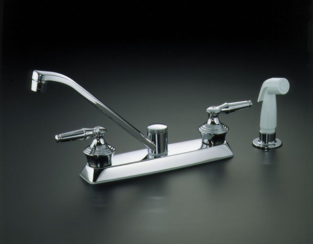 Kohler K-15832-4M Coralais kitchen sink faucet with swing spout lev