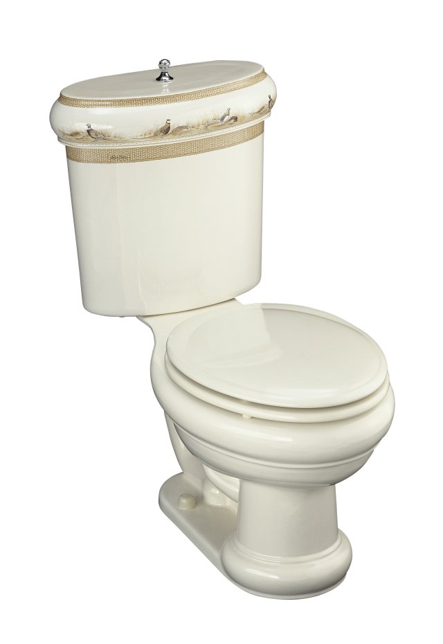 Kohler K-14239-PH Pheasant(TM) design on Revival(R) two-piece toilet includes seat and Vibrant(R) Polished Brass flush actuator and seat hinges
