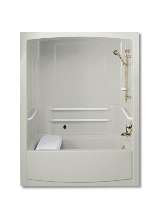 Kohler K-12106-C Freewill(R) whirlpool and shower module with brushed stainless steel grab bars and right-hand drain less trim kit
