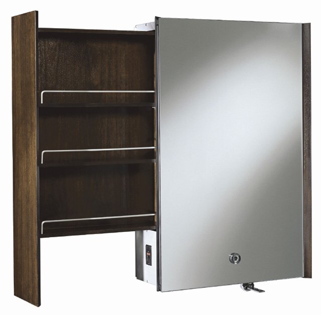 Kohler K-3093 Purist(R) mirrored cabinet with integral Laminar faucet and slide-out wood shelf on left side