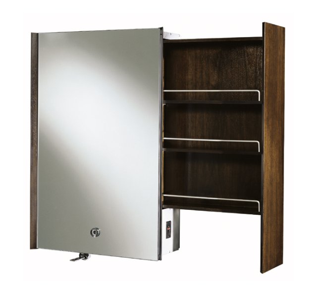 Kohler K-3092 Purist(R) mirrored cabinet with integral Laminar faucet and slide-out wood shelf on right side