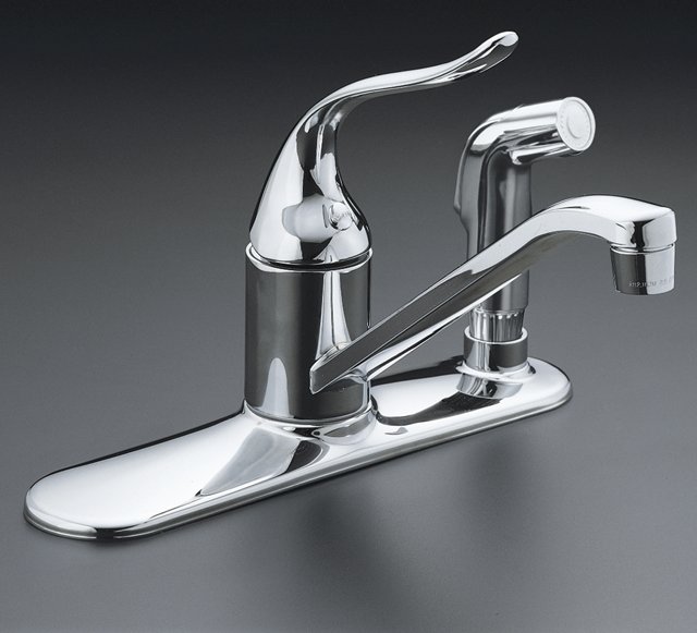 Kohler K-P15173-FT Coralais(R) single-control kitchen faucet with sidespray through escutcheon and 10"" swing spout