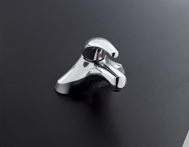 Kohler K-15598-P Coralais(R) single-control centerset lavatory faucet with ground joints grid drain and 3-1/4"" lever handle