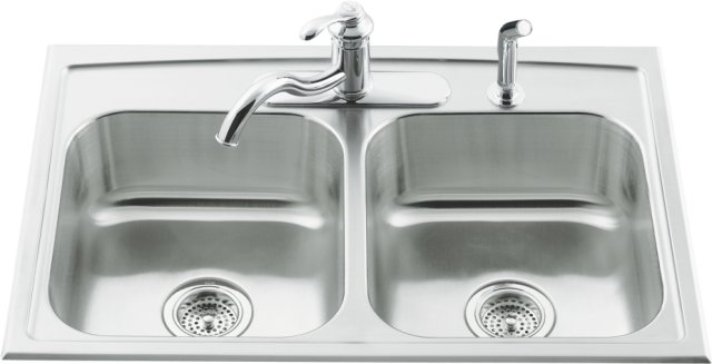 Kohler K-3346-4 Toccata(TM) double equal self-rimming kitchen sink with four-hole faucet punching