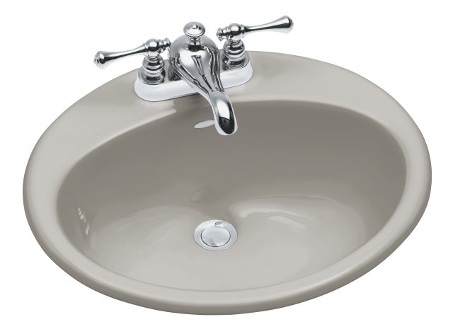 Kohler K-2905-4L Farmington(TM) self-rimming lavatory with 4"" centers and soap/lotion dispenser drilling on left