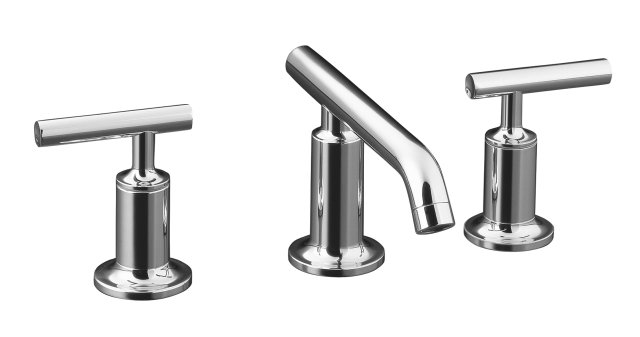 Kohler K-14410-4-RGD; Purist; widespread lavatory faucet with low spout and low lever handles; in Rose Gold