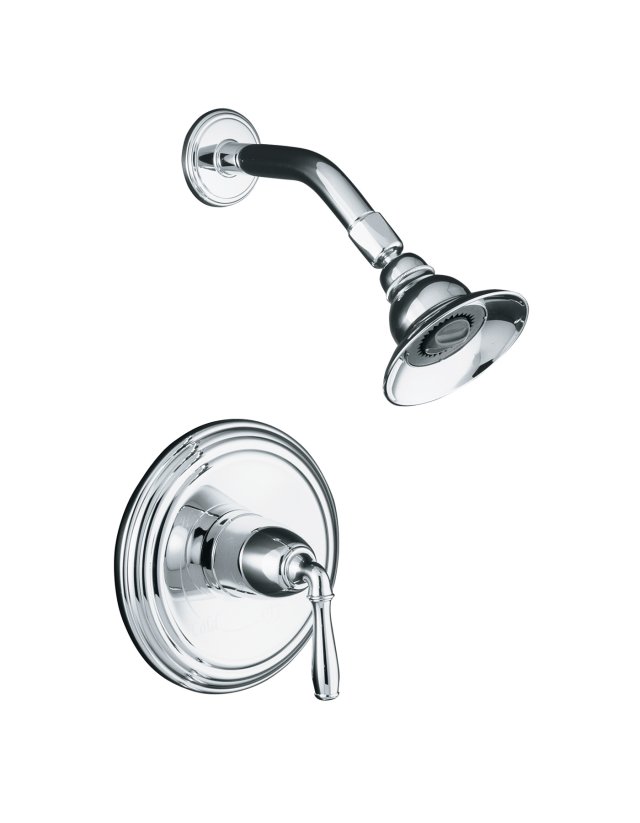 Kohler K-T396-4; Devonshire (R) ; Rite-Temp (R) pressure-balancing shower faucet trim with lever handle valve not included repair replacement technical part breakdown