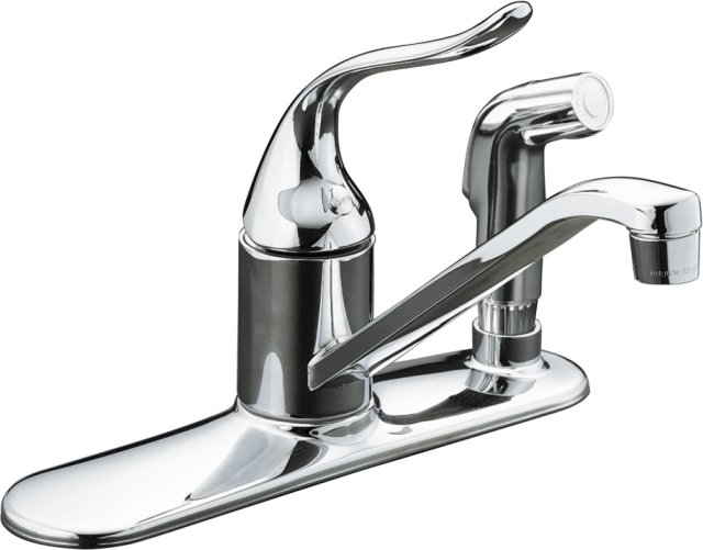 Kohler K-15173-P Coralais(R) single-control kitchen sink faucet with 8-1/2"" spout color-matched sidespray through escutcheon and lever handle