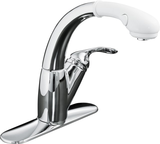 Kohler K-6352-AP Avatar(R) single control pullout kitchen sink faucet with right side lever handle and White sprayhead on Polished Chrome body