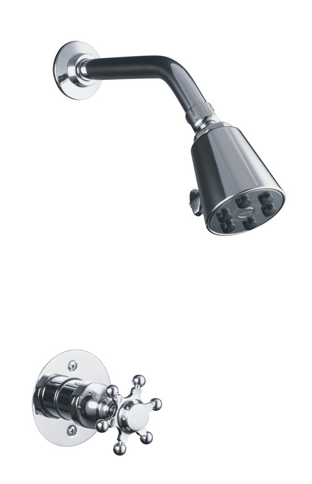 Kohler K-T132-3D-CP; Antique (TM)Rite-Temp (R) pressure-balancingshower faucet trim with six-pronghandle requires ceramic dialplate; in Polished Chrome; Discontinued Product