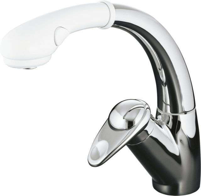 Kohler K-6350-AP Avatar(R) single-control pullout kitchen sink faucet with lever handle and White sprayhead on Polished Chrome body