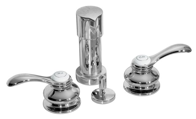 Kohler K-12286-4-CP; Fairfax (R) bidet faucet with lever handles; in Polished Chrome; Discontinued Product