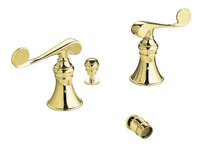 Kohler K-16137-4 Revival(R) bidet faucet with below-the-rim swivel spray and scroll lever handles