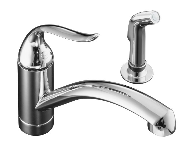 Kohler K-15076-P-CP; Coralais (R) Decorator kitchen sink faucet with matching finish sidespray and lever handle; in Polished Chrome; Discontinued Product