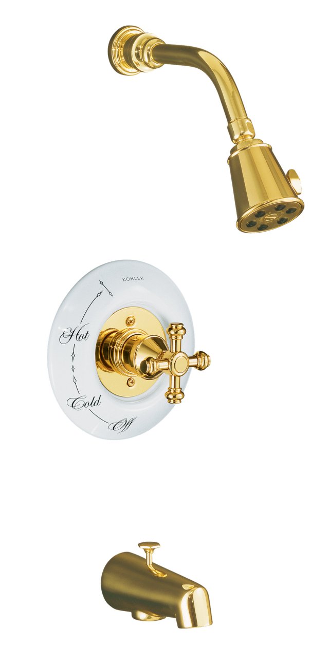 Kohler K-T6808-3D IV Georges Brass(R) bath and shower faucet trim with cross handle valve not included