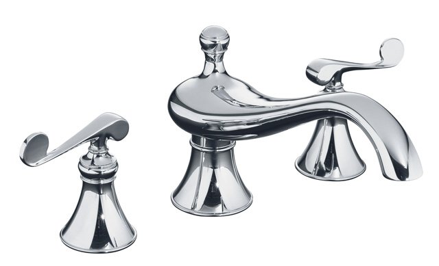 Kohler K-T16122-4-BV; Revival (R) bath-mount high-flow bath faucet trim with scroll lever handles valve not included; in Vibrant Brushed Bronze; Discontinued Product