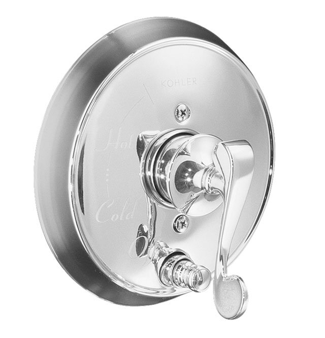 Kohler K-T16139-4 Revival(R) Rite-Temp(R) pressure-balancing valve trim with push-button diverter and scroll lever handle valve not included
