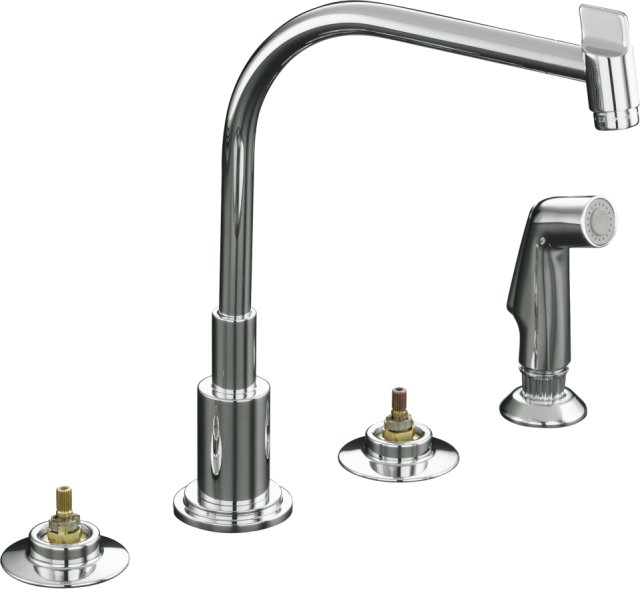 Kohler K-7779-K-CP; Triton (R) kitchen sink faucet with Multi-Swivel (TM) swing spout and sidespray requires handles; in Polished Chrome; Discontinued Product