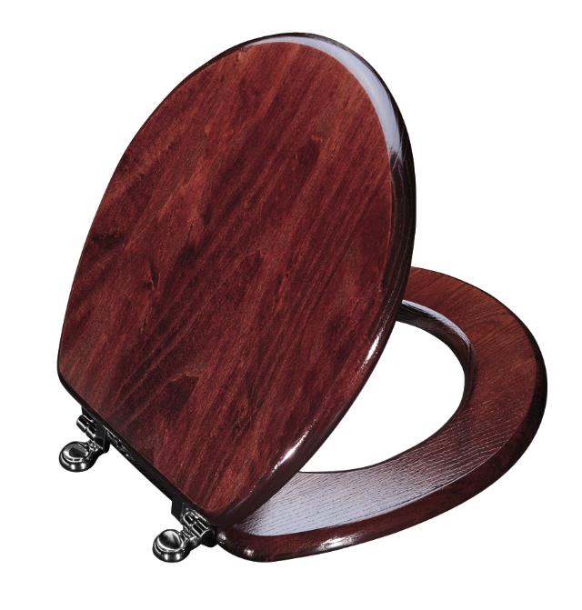 Kohler K-4756-CP Vintage(R) solid oak toilet seat round closed-front seat with cover and Polished Chrome hinges
